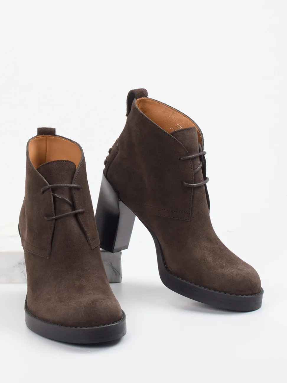 Tod's – Schnür-Booties aus Veloursleder Dunkelbraun