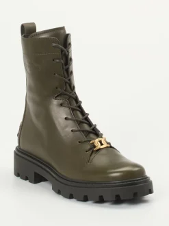 Tod's – Schnürboots aus Kalbleder in Olivgrün