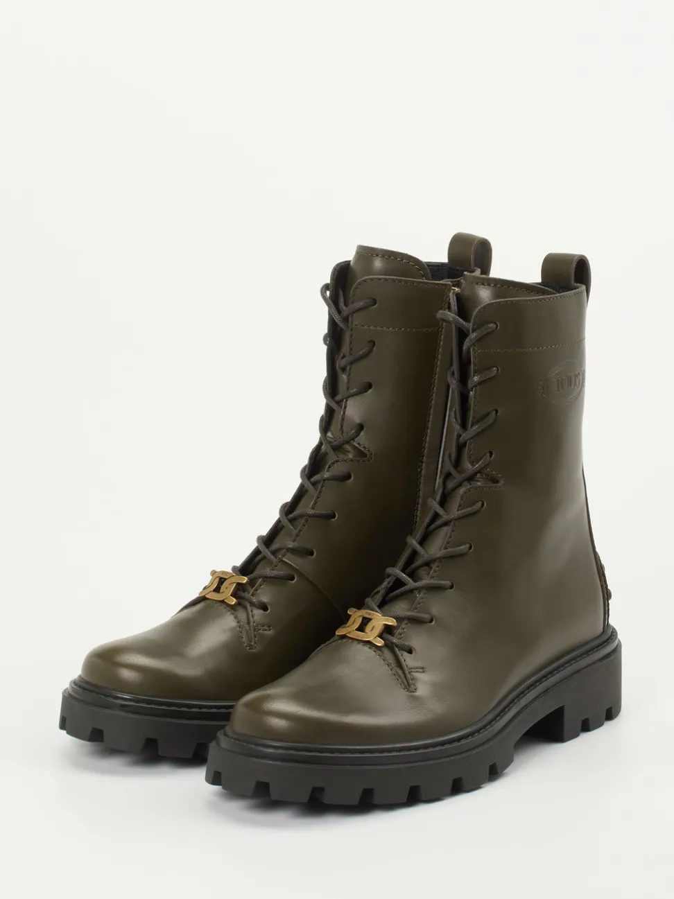 Tod's – Schnürboots aus Kalbleder in Olivgrün