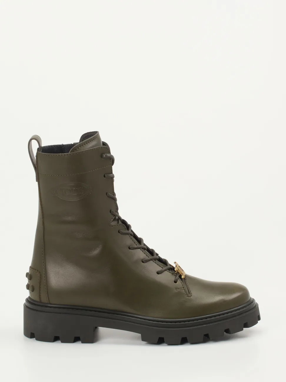 Tod's – Schnürboots aus Kalbleder in Olivgrün