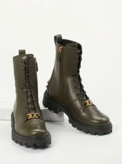Tod's – Schnürboots aus Kalbleder in Olivgrün