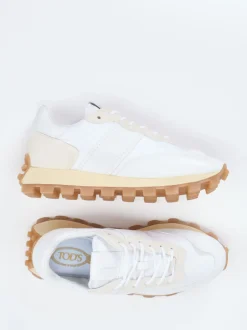 Tod's – Sneaker aus Kalbleder und Nylon weiß-beige