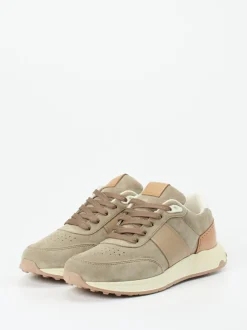 Tod's – Sneaker aus Veloursleder in Beigegrau