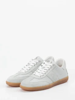 Tod's – Sneaker aus Velours- und Glattleder hellgrau