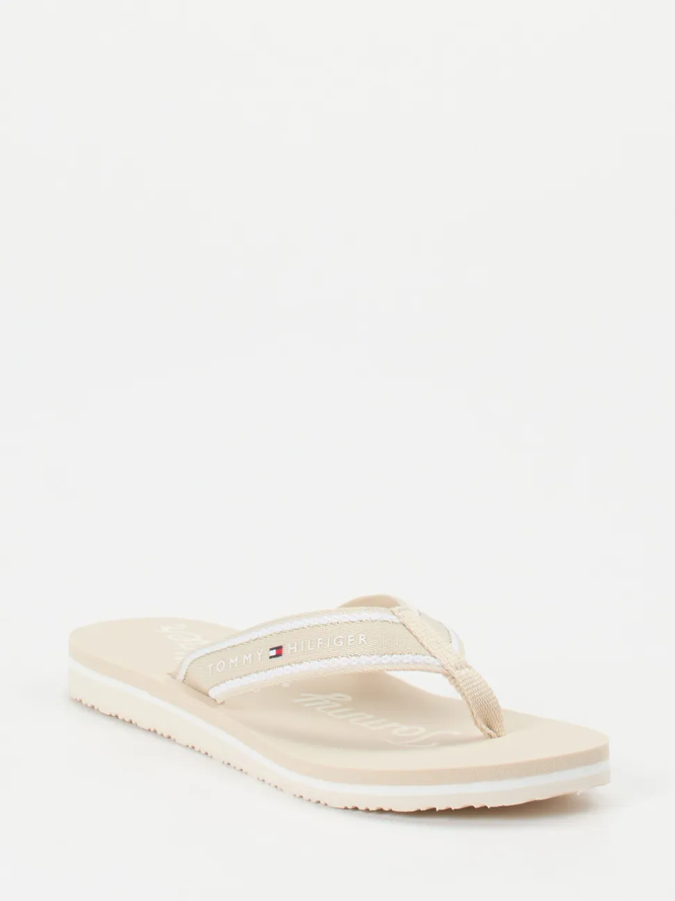 Tommy Hilfiger – Zehentrenner aus Textil in Beige