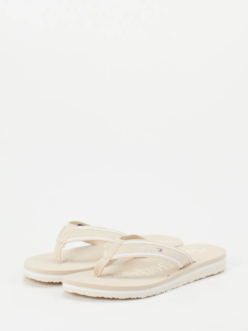 Tommy Hilfiger – Zehentrenner aus Textil in Beige