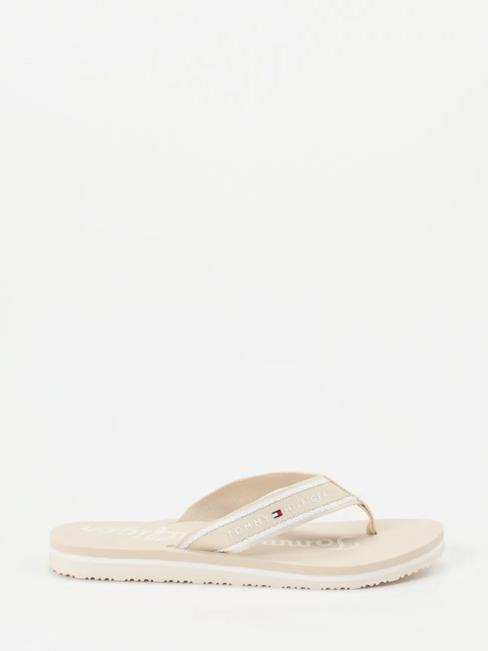 Tommy Hilfiger – Zehentrenner aus Textil in Beige