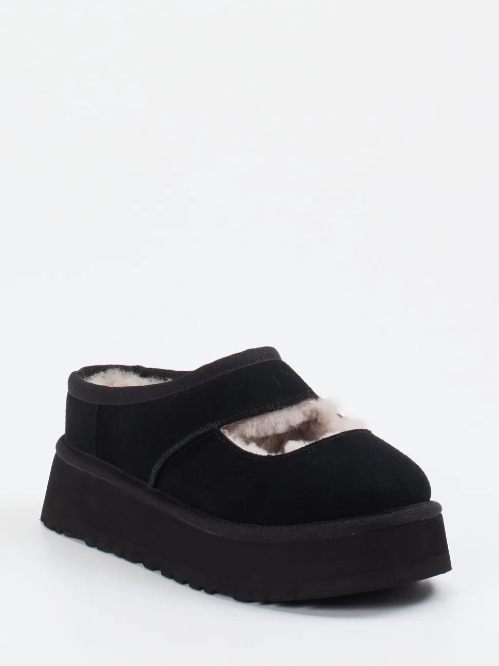 UGG – Hausschuhe aus Veloursleder mit Lammfell Schwarz
