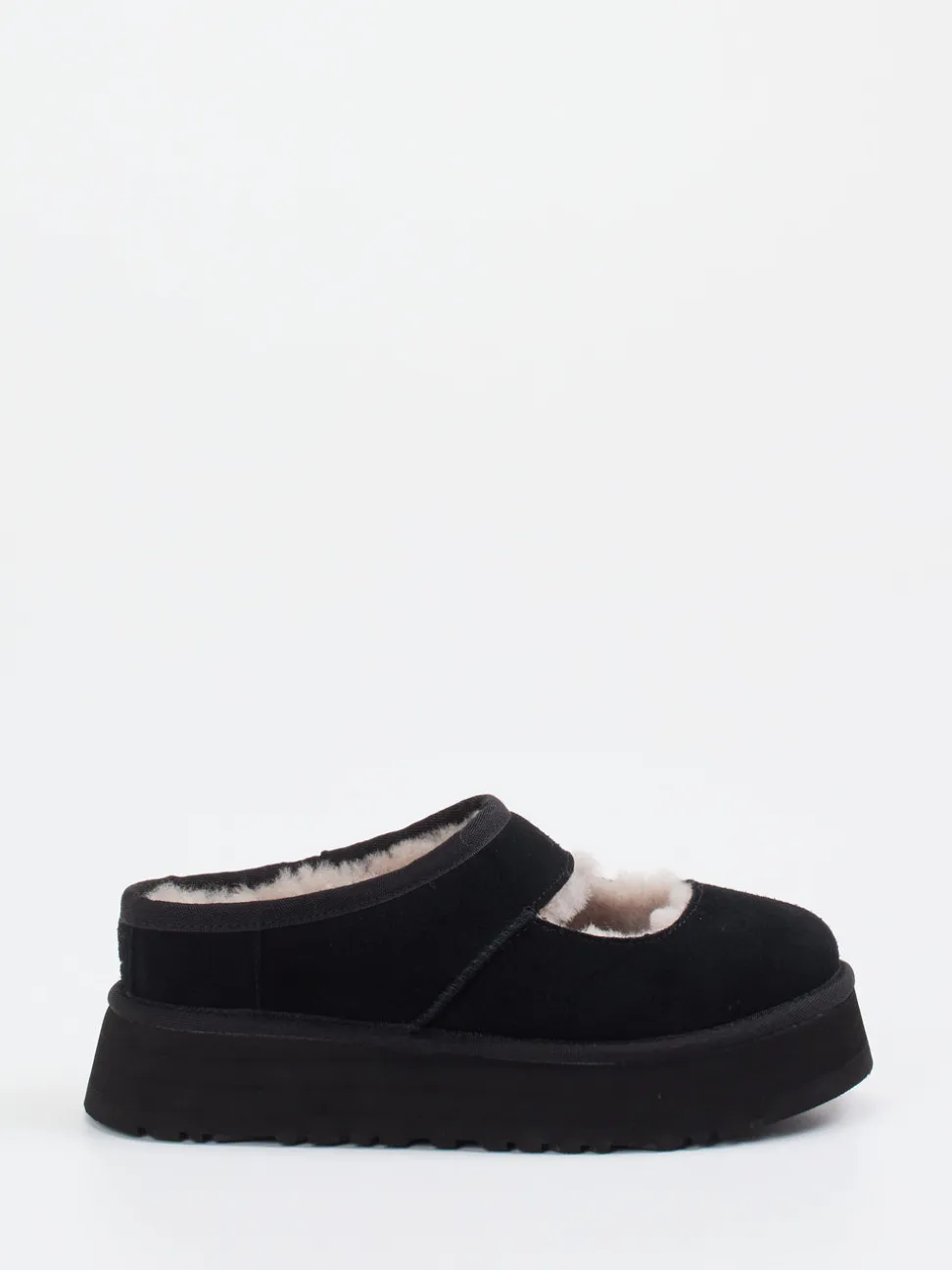 UGG – Hausschuhe aus Veloursleder mit Lammfell Schwarz