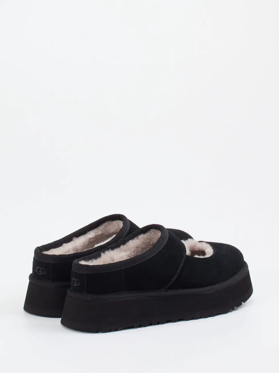 UGG – Hausschuhe aus Veloursleder mit Lammfell Schwarz