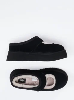 UGG – Hausschuhe aus Veloursleder mit Lammfell Schwarz