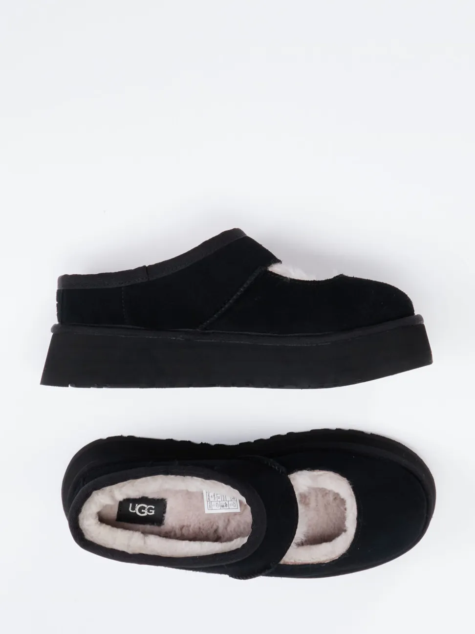 UGG – Hausschuhe aus Veloursleder mit Lammfell Schwarz