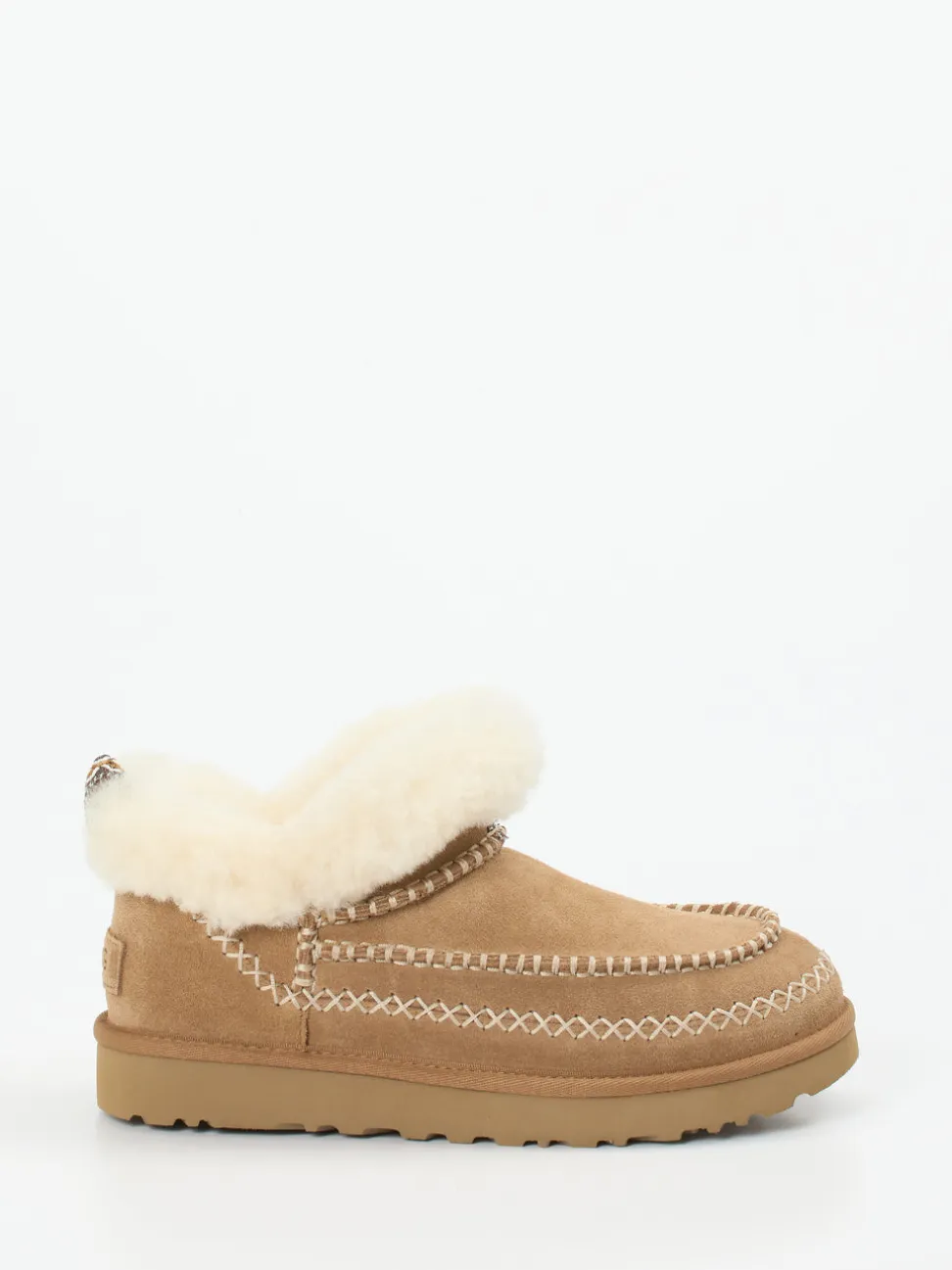 UGG – Hausschuh-Stiefelette aus Veloursleder hellbraun