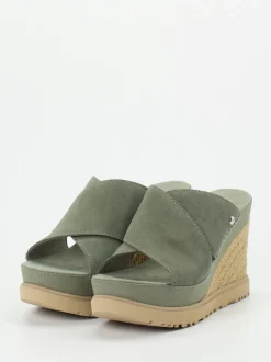UGG – Keilsandalette aus Veloursleder Salbeigrün