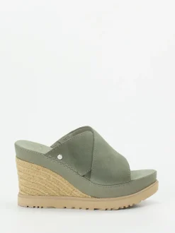 UGG – Keilsandalette aus Veloursleder Salbeigrün