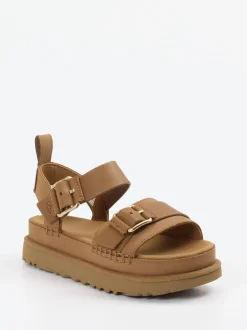UGG – Plateau-Sandalen aus Nubukleder cognacbraun