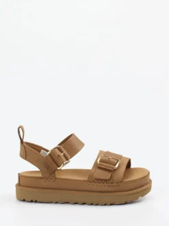 UGG – Plateau-Sandalen aus Nubukleder cognacbraun