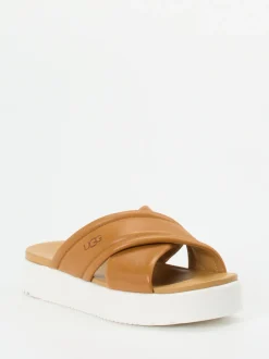 UGG – Plateau-Sandalen aus Kalbleder cognacfarben