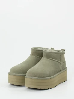 UGG – Plateau-Stiefelette aus Veloursleder Salbeigrün