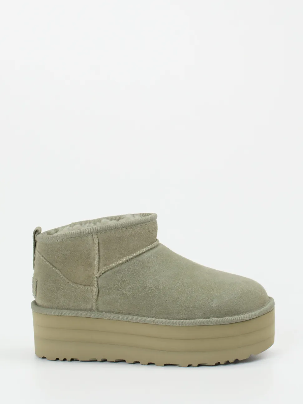 UGG – Plateau-Stiefelette aus Veloursleder Salbeigrün