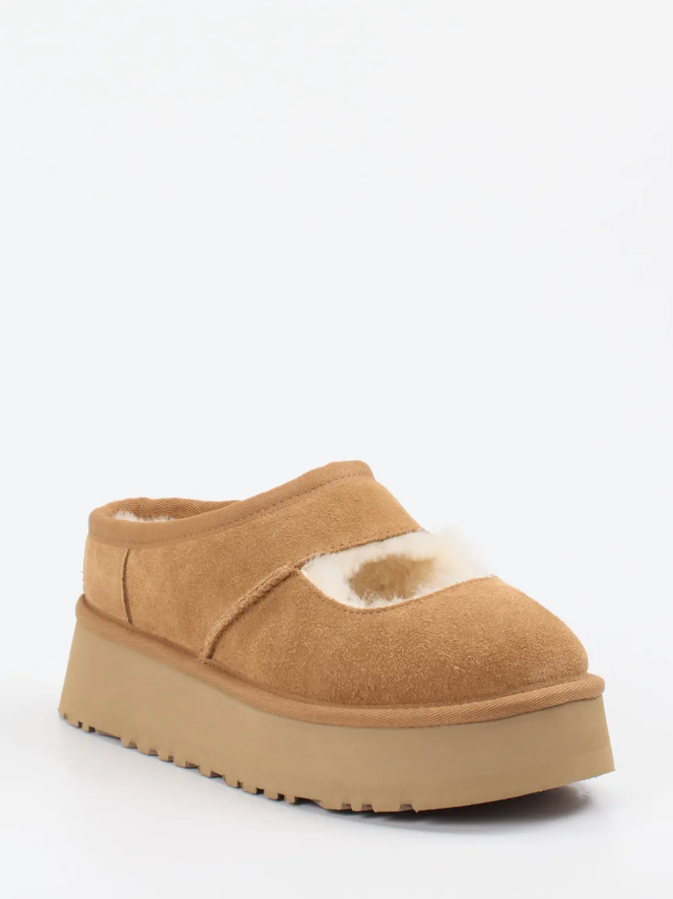 UGG – Plattform-Pantolette aus Veloursleder Karamell