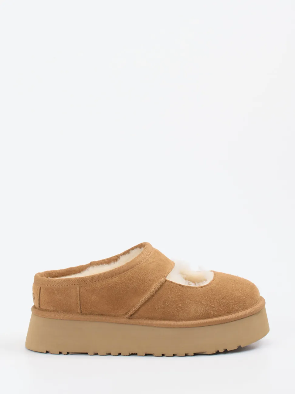 UGG – Plattform-Pantolette aus Veloursleder Karamell
