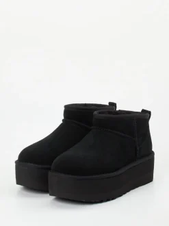 UGG – Plattform-Stiefelette aus Veloursleder Schwarz
