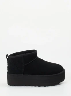 UGG – Plattform-Stiefelette aus Veloursleder Schwarz