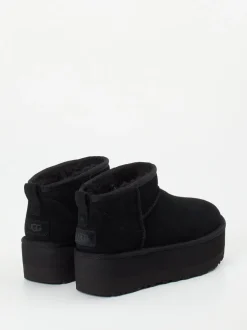 UGG – Plattform-Stiefelette aus Veloursleder Schwarz