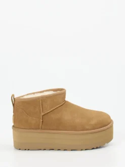 UGG – Plattform-Stiefelette aus Veloursleder camelbraun