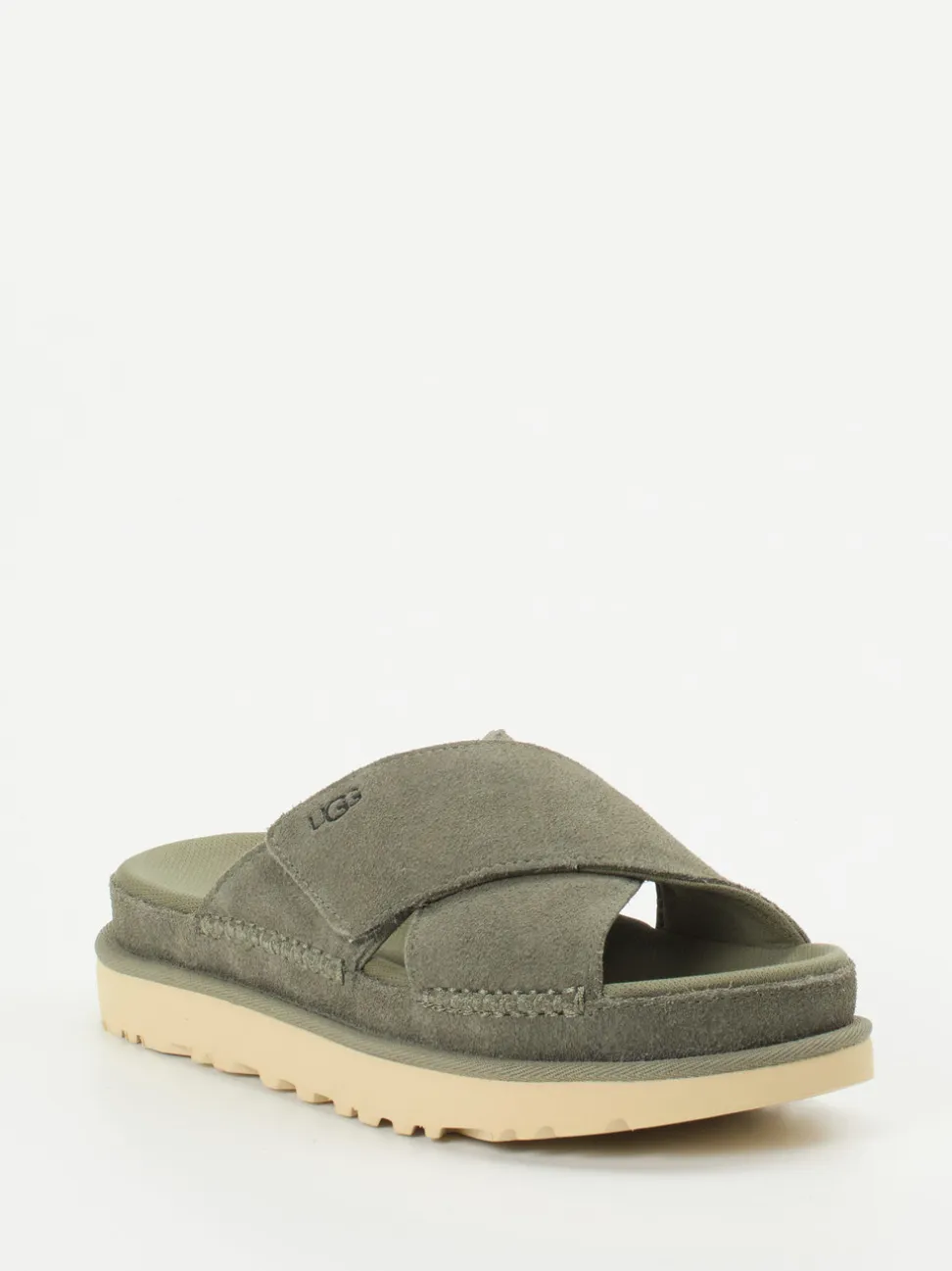 UGG – Slides aus Veloursleder in Olivgrün