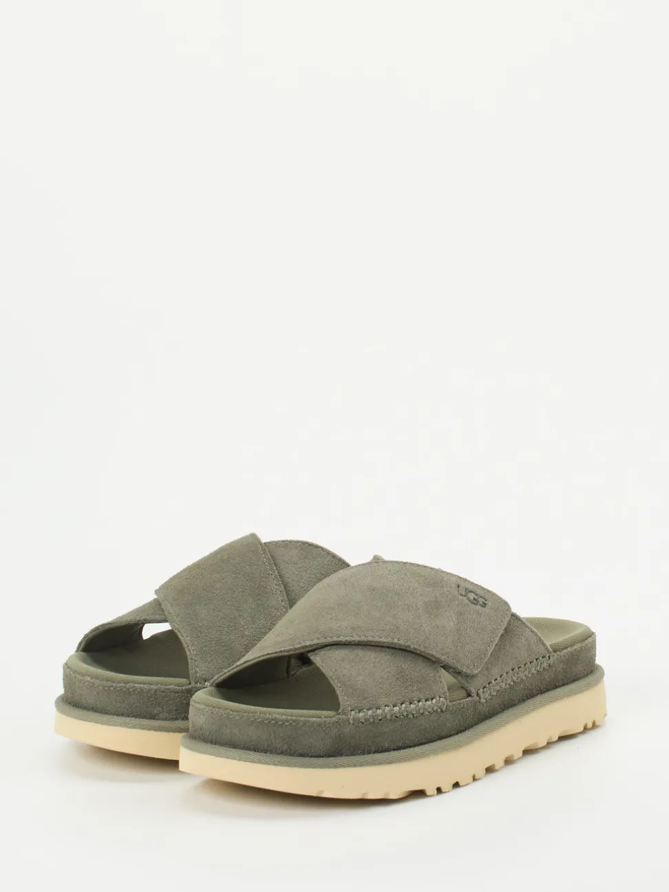 UGG – Slides aus Veloursleder in Olivgrün