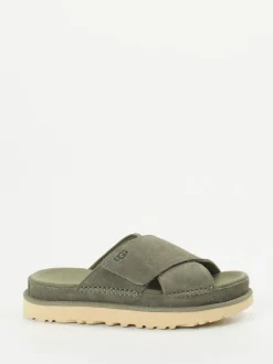 UGG – Slides aus Veloursleder in Olivgrün