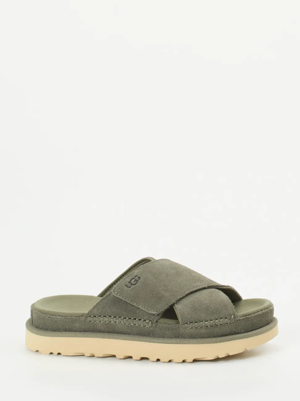UGG – Slides aus Veloursleder in Olivgrün
