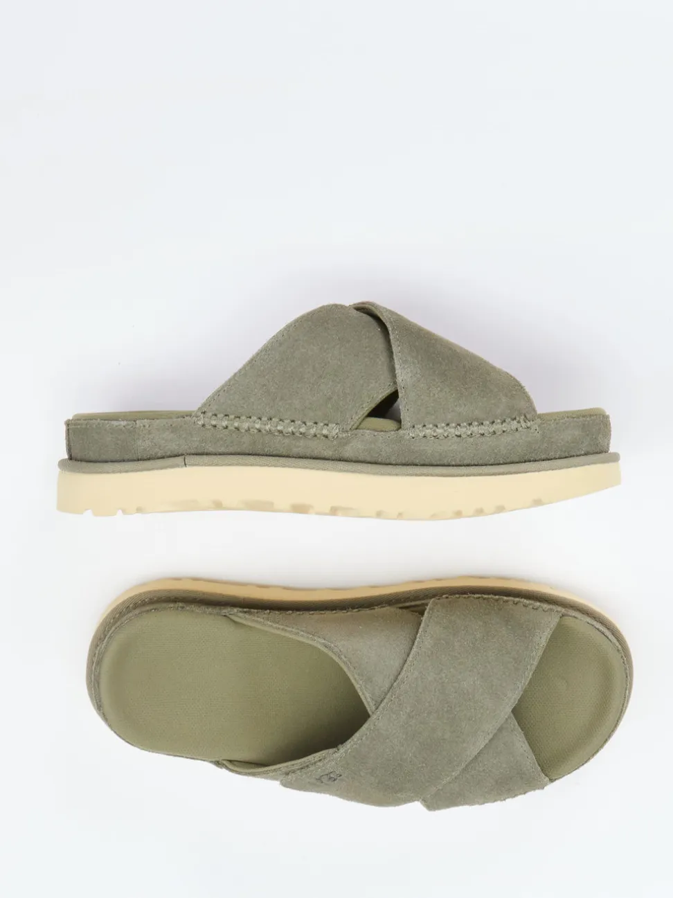 UGG – Slides aus Veloursleder in Olivgrün