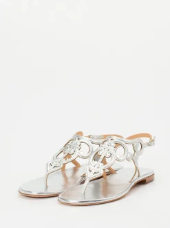 Unützer – Zehentrenner-Sandalen aus Lackleder silber