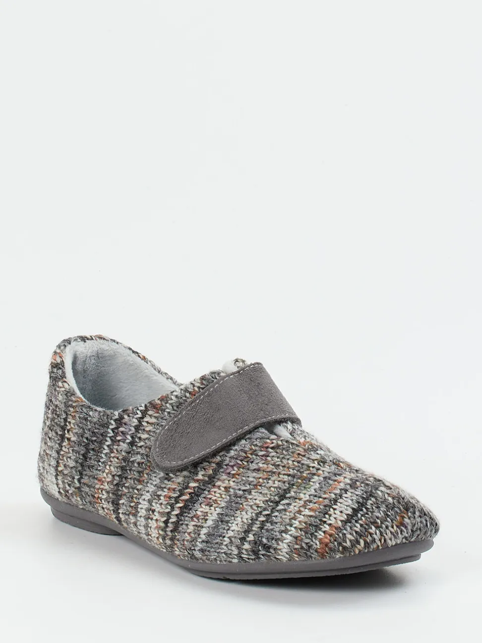 Varomed – Klett-Hausschuh aus Textilstrick Grau-Melange