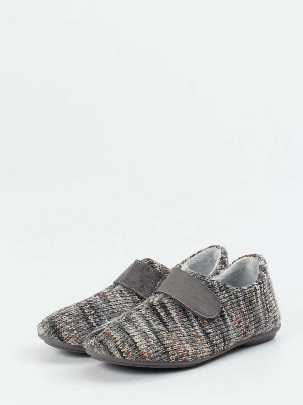 Varomed – Klett-Hausschuh aus Textilstrick Grau-Melange