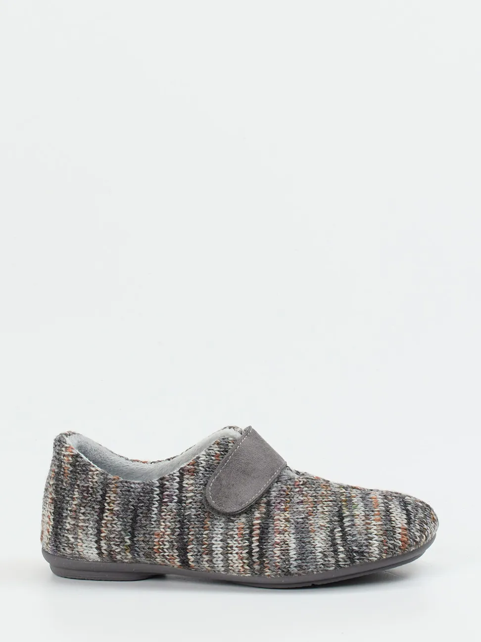 Varomed – Klett-Hausschuh aus Textilstrick Grau-Melange