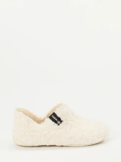 Verbenas – Hüttenschuh aus Teddyfleece wollweiß