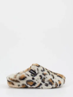 Verbenas – Pantoffeln aus Fell mit Leoprint