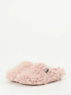 Verbenas – Pantoffeln aus Textil mit Kunstfell rosa