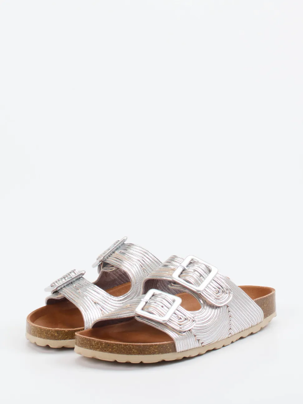 Verbenas – Zwei-Riemen-Pantolette aus Metallicleder silber