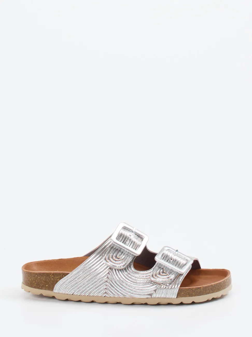 Verbenas – Zwei-Riemen-Pantolette aus Metallicleder silber