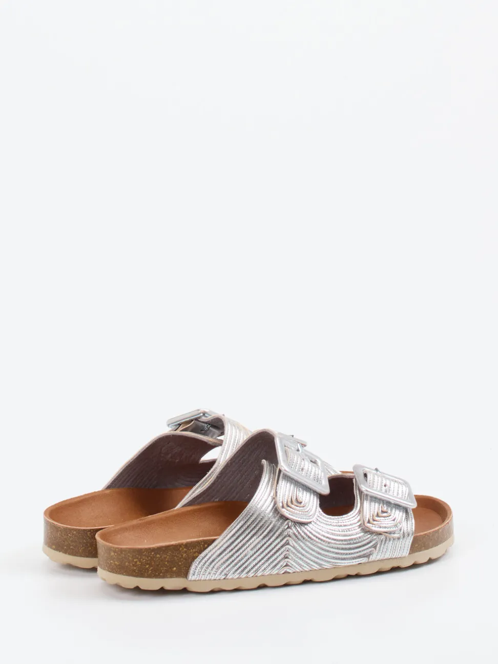 Verbenas – Zwei-Riemen-Pantolette aus Metallicleder silber