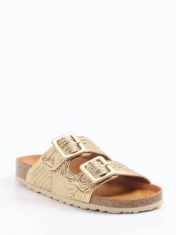 Verbenas – Zweiriemer-Pantolette aus Metallic-Synthetik goldfarben