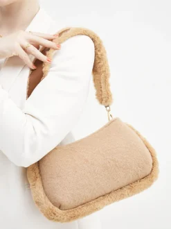 Viamailbag – Baguette-Bag aus Textil und Kunstfell Beige