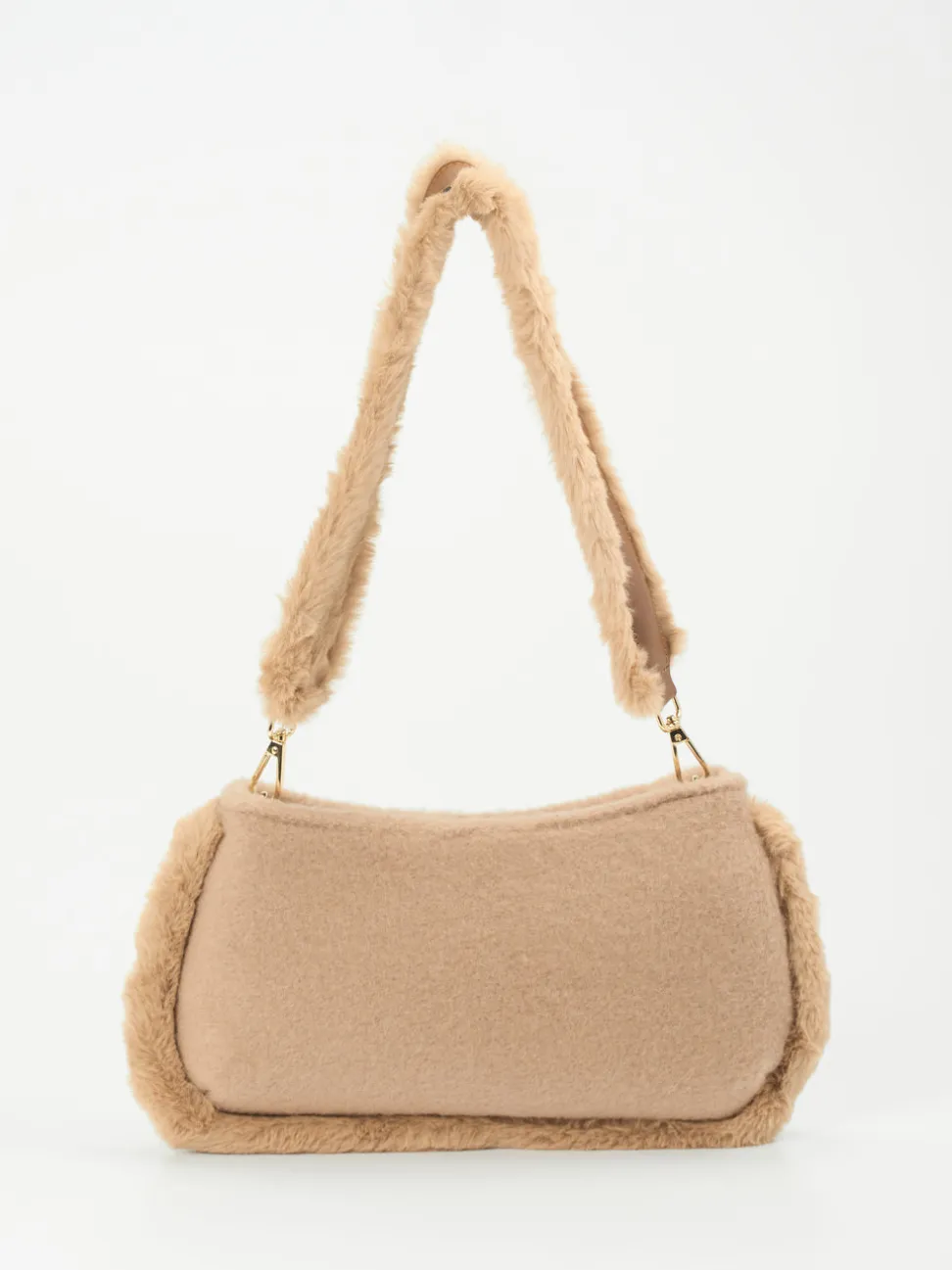 Viamailbag – Baguette-Bag aus Textil und Kunstfell Beige