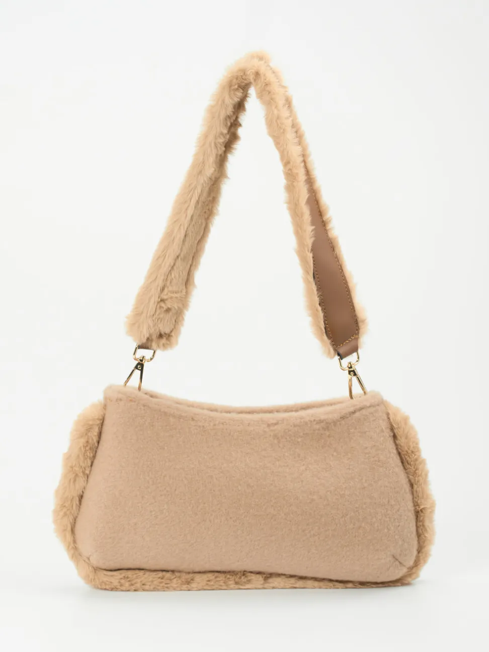 Viamailbag – Baguette-Bag aus Textil und Kunstfell Beige