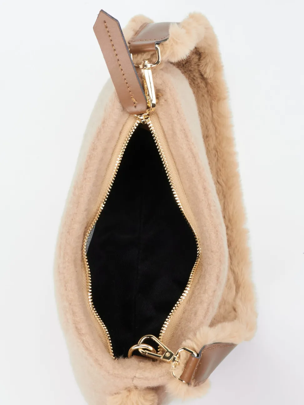Viamailbag – Baguette-Bag aus Textil und Kunstfell Beige